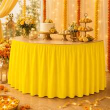 1pc Tablecloth Table Skirt, Solid Bright Yellow, Smooth Texture, Minimalist Basic Decor, Suitable For Dinner Party, Cafe Buffet, Holiday Banquet, Retail Booth, Festival Reception And Counter Decoration - A - View 5