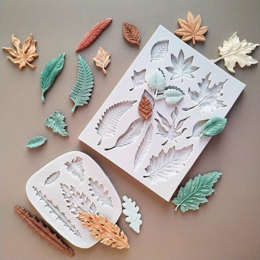 2PCS Leaf Silicone Molds, Tree Leaves Shape Mold, Resin Plaster Polymer Clay Soap Mold, Christmas Decorating Tool - A - View 1