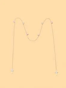 outingfit 1pc New Cross Face Chain, Unique Design Mask Chain, Ear And Nose Bridge Chain, Party Photo Accessory - Silver - View 2