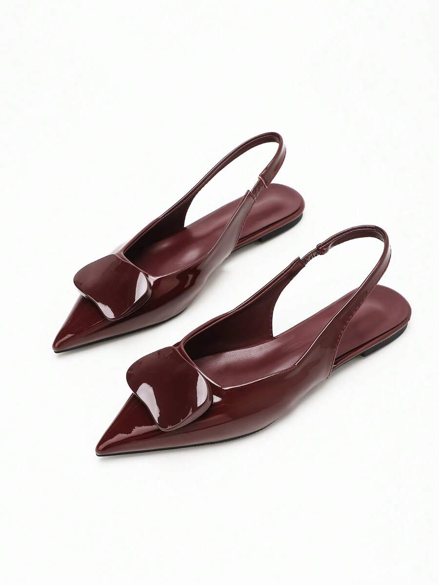 New Fashion Women's Pointed Toe Burgundy Minimalist Casual Comfortable Mary Jane Flat Shoes With Back Strap Sandals - Burgundy - View 1