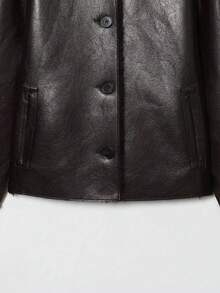 Mellowy Autumn/Winter New Women's European & American Style Fashion Minimalist Reversible Faux Leather Jacket - Brown - View 8