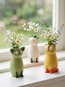 1pc Cute Cat Resin Mini Vase Set, Adorable Cat Dried Flower Holder, Home Desktop Bookshelf Decor, Perfect Gift For Cat Lovers And Animal Decor Collectors - Funny Style - View 10