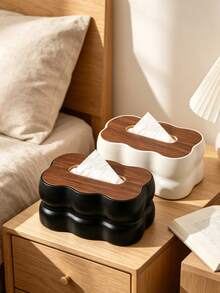 1pc Household Plastic Tissue Box With Cloud-Shaped Wooden Lid, Minimalist Desktop Storage Organizer, Solid Color, Soft Touch Texture, Casual Home Style, Suitable For All Seasons, For Adults, Ideal For Dining Room, Living Room, Bathroom Desktop Organization - Multicolor - View 5