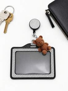 Bao đựng thẻ ID đính đá lấp lánh, phụ kiện gấu dễ thương, bao đựng thẻ ID ngang đính đá kèm kẹp lấp lánh, bao đựng thẻ ID đính đá nhỏ có thể kéo dài, bao đựng thẻ ID dễ thương, bao đựng thẻ pha lê lấp lánh có thể kéo dài - Nhiều màu - Xem 10