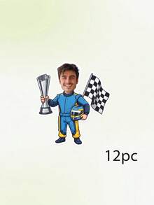8/12/16pcs Custom Photo Race Car Driver Banner, Personalized Checkered Flag Trophy Banner, Racing Theme Birthday Party Paper Banner Decoration - Multicolor - View 15