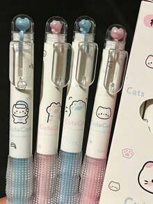 2/4pcs Pink & Blue Cat Micro Landscape Pens, Smooth Writing, Waterproof, Suitable For Students & Exams - Cat Landscape Pen - View 4