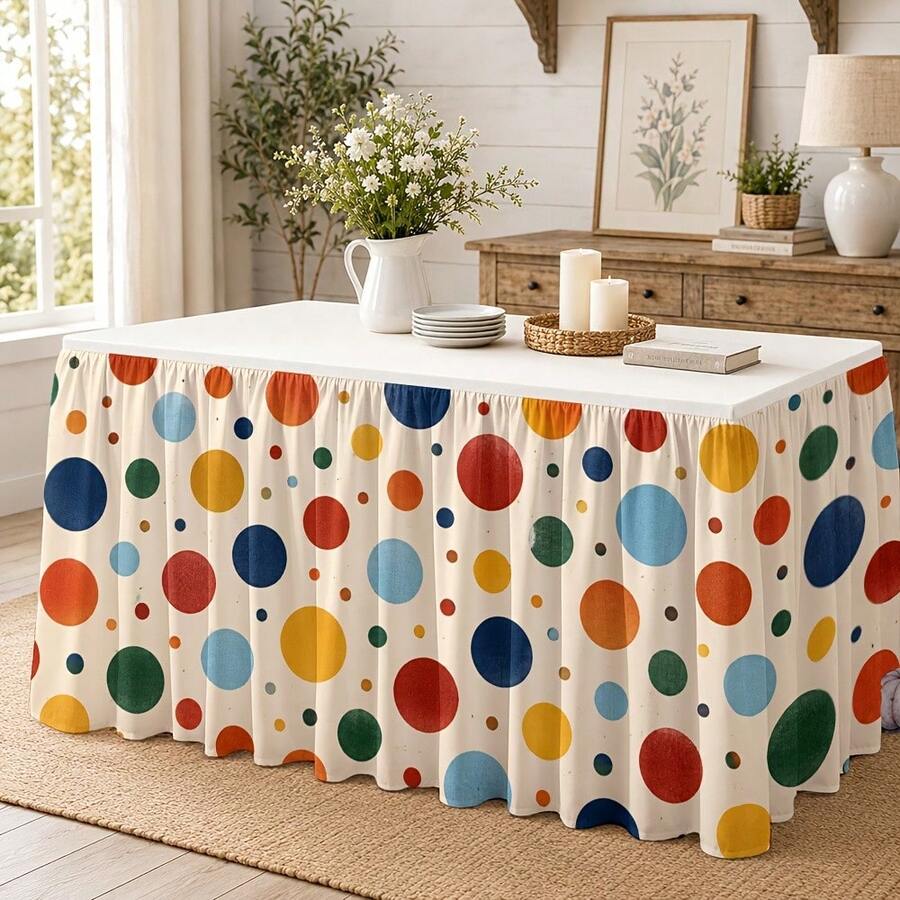 1pc Tablecloth Table Skirt, Vibrant Colorful Polka Dot Pattern, Suitable For Wedding Banquet, Party, Catering Event, Party Decoration, Modern Holiday Home, Office, Studio Use - A - View 1