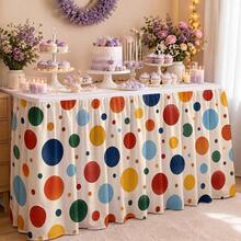 1pc Tablecloth Table Skirt, Vibrant Colorful Polka Dot Pattern, Suitable For Wedding Banquet, Party, Catering Event, Party Decoration, Modern Holiday Home, Office, Studio Use - A - View 5