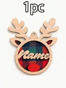 Custom Reindeer Name Christmas Ornament, Personalized Party Decor, Festive Antler Style, Checkered Decor, Customized Christmas Tree Decoration, Customizable Name Tag, Home Holiday Decor, Unique Christmas Gift 2026, Room Decor, Family And Friends - Red - View 24