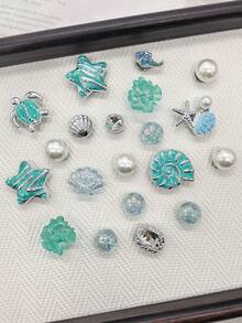 20PCS Ocean Green Starfish Conch Turtle Resin Clog Shoe Charms DIY Decorations Beach Shell Flower Shoe Buckle Accessories Faux Pearls Shoe Clips Decor - Multicolor - View 10