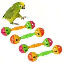 2/4/6pcs Mainan Burung Beo Kerincingan Warna Acak Mainan Latihan Burung Kerincingan Tangan - A+B - View 13