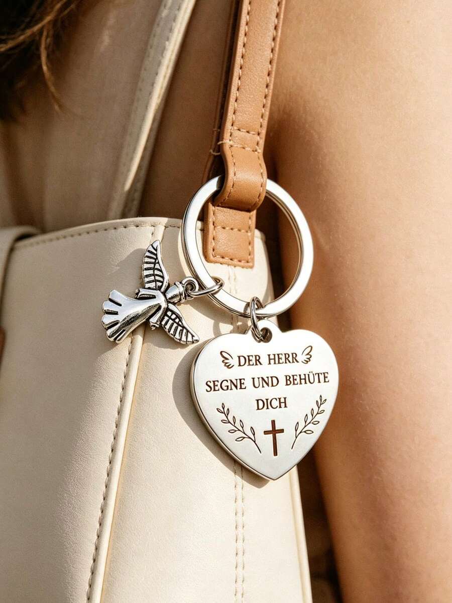 1 Pc - A Keychain Gift Suitable For Family And Friends. German: May The Lord Bless You. Keychain, Bag Pendant, Key Chain. - Multicolor - View 1