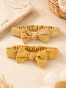 2pcs Baby Brown Fabric Bow Headband, Breathable And Comfortable, Elegant Toddler Daily Wear Autumn Accessory Party Gift - Brown - View 5