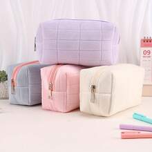 Soft Plaid Makeup Bag, Large Capacity, Japanese Minimalist Travel Cosmetic Organizer With Zipper, Odorless Quilted Pillow Bag, Suitable For Women And Students, Multi-Functional Storage Bag For Brushes And Toiletries, Gift Choice, 4 Colors Available - Multicolor - View 1
