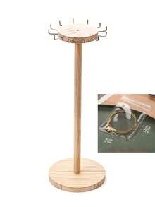 Wooden Necklace And Bracelet Jewelry Display Stand, Jewelry Display Rack, Necklace And Pendant Jewelry Storage Rack, Store Display Rack, Round, Live Streaming Display Prop, Valentine's Day, Birthday Gift - Multicolor - View 12