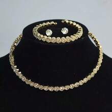 Rhinestone Gold-Plated Necklace Set, Bracelet, Stud Earrings, 3 Pieces Necklace Set, Large Rhinestone Claw Chain Jewelry Necklace Set, Fashion Accessories - Gold - View 3