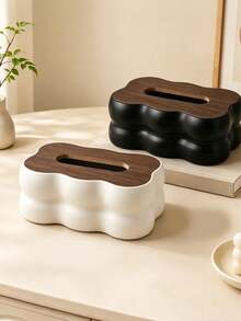 1pc Household Plastic Tissue Box With Cloud-Shaped Wooden Lid, Minimalist Desktop Storage Organizer, Solid Color, Soft Touch Texture, Casual Home Style, Suitable For All Seasons, For Adults, Ideal For Dining Room, Living Room, Bathroom Desktop Organization - Multicolor - View 8