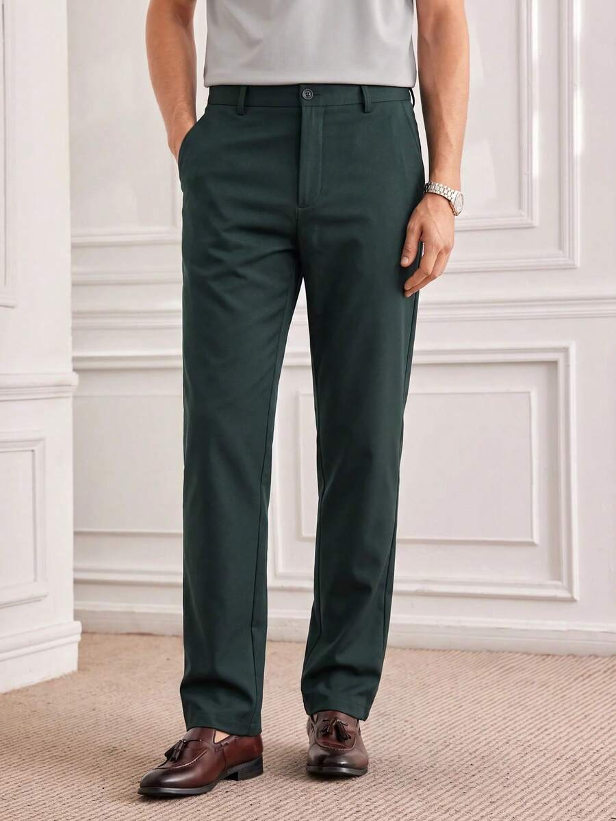 Officeau Men's Dark Grey Straight Leg Suit Pants, For Formal Business/Office, Gift For Father/Husband - Dark Grey - View 1