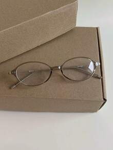 1 Pair High-Quality Women's Fashion Elegant Personalized Clear Tea Gray Oval Small Frame Glasses - Clear - View 2
