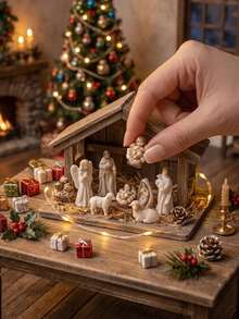 7pcs Christmas Nativity Scene Set, Mini Jesus Birth Scene Figurines, Including Virgin Mary, Joseph, Baby Jesus, Angel, Sheep Holy Family Statues, Religious Christmas Decor, Suitable For Home, Desk, Bookshelf, Office Table Mini Display Ornament - A - View 4