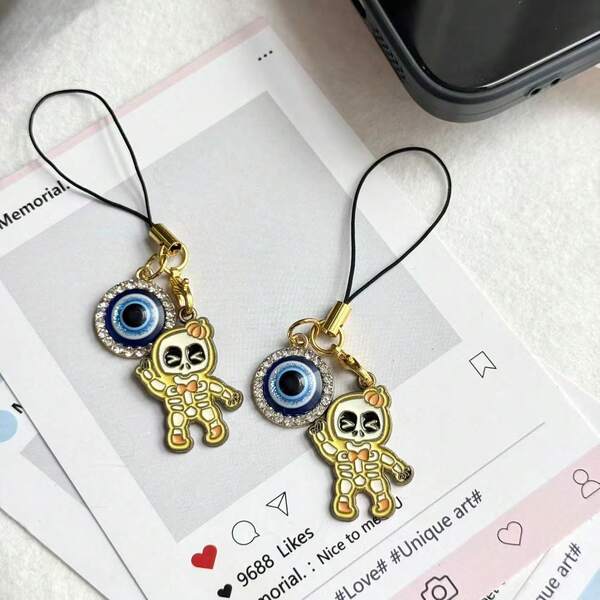 1pc Halloween Funny Skeleton Phone Chain Pendant, Demon Eye Halloween Phone Accessory, Holiday Gift