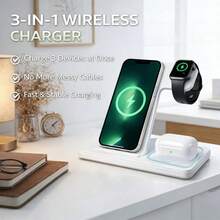 Portable 3-In-1 Foldable Wireless Charging Station, 15W Charging Stand, Compatible With IPhone 1-9 And 3/2/Pro. Only Supports Slow Charging, Not Fast Charging. - White - View 4