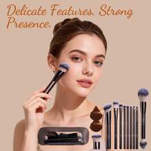 BS-MALL 10PCS Professional Makeup Brushes Cosmetic Tools Puffs Foundation Eyeshadow Makeup Brushes Foundation Set - Brown - View 6