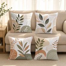 4 pièces Housses de coussin à motif géométrique abstrait minimaliste de plante, housses de coussin imprimées sur un seul côté avec fermeture éclair, housses de coussin 45*45CM convenant pour la décoration de la maison, de la chambre, du salon, du canapé, housses de coussin décoratives cadeau de vacances, insert de coussin non inclus - Multicolore - Voir 5