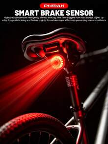 X-TIGER Smart Brake Sensing Bicycle Tail Light | USB-C Rechargeable Bicycle Rear Light With Brake Sensing Function, IPX6 Waterproof Performance, Suitable For Bicycle Riding Lighting Accessory - Multicolor - View 4