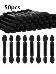 50 buah Kuas Spons Eyeshadow Dua Ujung, Aplikator Eyeshadow Dua Sisi, Alat Makeup - Hitam - View 8