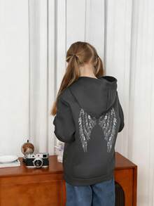 Teen-Girl Fun Print Pullover Sweatshirt, Warm And Comfortable Thermal Lined Pullover Sweatshirt For Autumn/Winter - Dark Grey - View 3