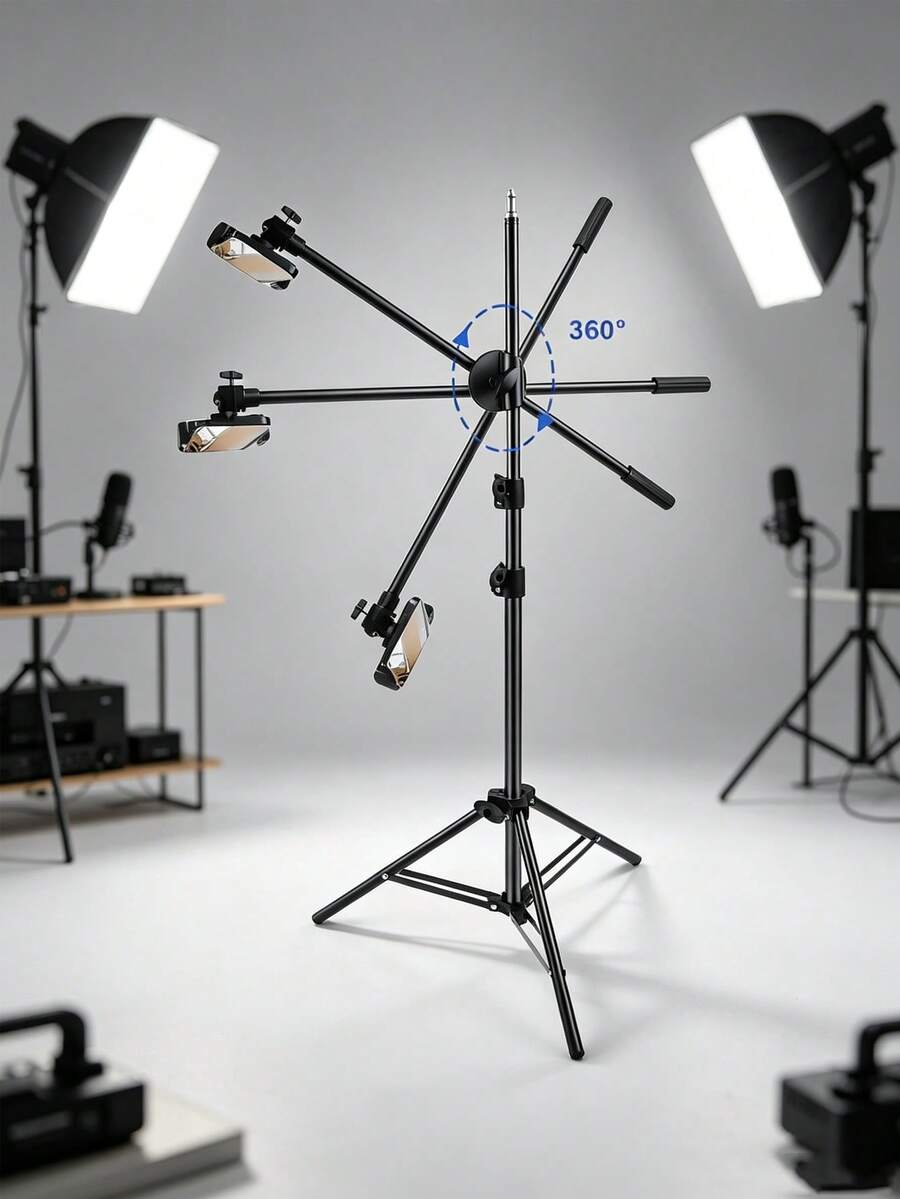 Adjustable Phone Floor Tripod, Detachable Overhead Mount, Suitable For Live Streaming, Recording, Cooking, Painting And Food Photography, No Battery Required, Perfect For Christmas Gift, Holiday Office, Bedroom, Hotel, Party And Restaurant Decor - Multicolor - View 1