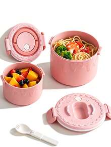Pink Lunch Box - 2pcs Set - Cake Shaped, Stackable, Food Divider, Food Storage Container, Fruit Bento Box, Picnic Box, Sealed Refrigerator Storage Box, Office Worker Lunch Box - View 1