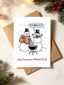 1pc "Why Snowmen Never Grill" Funny Christmas Card With Envelope - Humorous Snowman Joke Greeting For Holiday Parties, Blank Inside - Multiple Styles - View 6