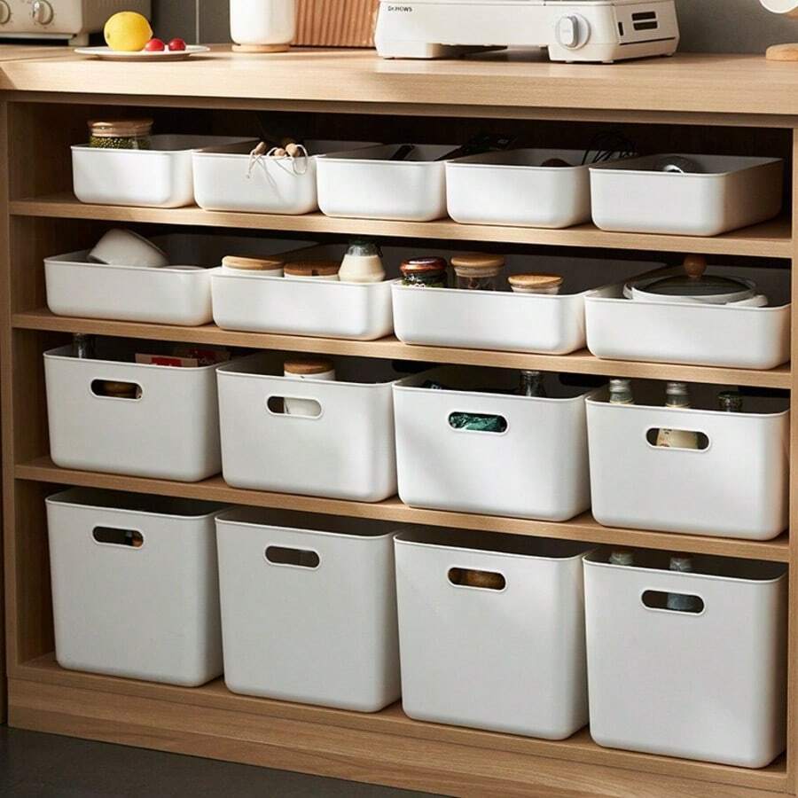 1pc White Plastic Storage Box, Suitable For Bedroom, Living Room, Study, Office, Wardrobe, Can Store Clothes, Dolls, Toys, Books And Other Items, Dust-Proof And Moisture-Proof Storage Organizer Box