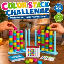 1 pieza Juego de apilamiento de emparejamiento de colores divertido, emparejamiento rápido de patrones redondos, añade alegría a la noche de juegos familiar en varias festividades, incluye 1 estante de apilamiento, 50 tarjetas de desafío y 80 anillos de colores - Multicolor - Ver 3