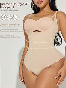 Women's Plus Size Shaping Jumpsuit, Open Chest Design, Firming And Tummy Control - Apricot - View 3