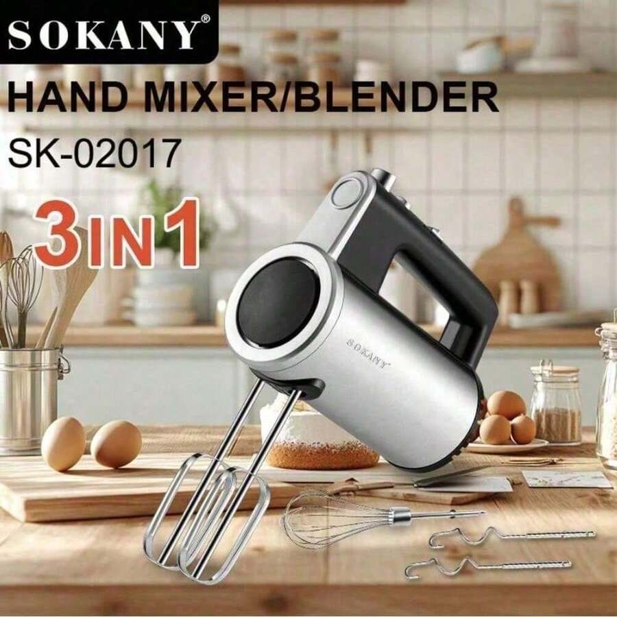 SOKANY 02017 800W 3-In-1 Food Processor, Combines Hand Mixer And Blender, 5-Speed Control, Quickly Whip Cream, Egg Whites, Knead Dough, 304 Stainless Steel Beaters Easy To Clean, Essential Kitchen Tool For Daily Cooking And Baking - Silver - View 1