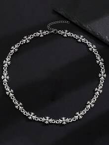 1pc Vintage Punk Style Cross Chain Necklace, Fashionable Minimalist Versatile, Suitable For Daily Wear And Couple Gift - Antique Silver - View 15