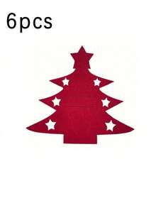 6pcs Christmas Tree Tableware Storage Bag Set, Felt Placemats, Classic Christmas Tree Design, Red & Green Color Scheme, Suitable For Storing Cutlery, Silverware And Dinnerware, Perfect For Holiday Dining And Party Decoration, Tableware Pockets, Christmas Decor - Multicolor - View 9