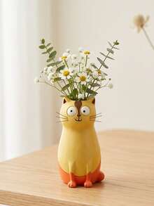 1pc Cute Cat Resin Mini Vase Set, Adorable Cat Dried Flower Holder, Home Desktop Bookshelf Decor, Perfect Gift For Cat Lovers And Animal Decor Collectors - Funny Style - View 9