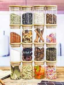 Multi-Size Bamboo Lid Glass Airtight Storage Jars, Transparent Moisture-Proof Fresh-Keeping Canisters, Suitable For Tea, Grains, Snacks, Dried Goods Storage, Kitchen Pantry Organization Containers - Multicolor - View 2
