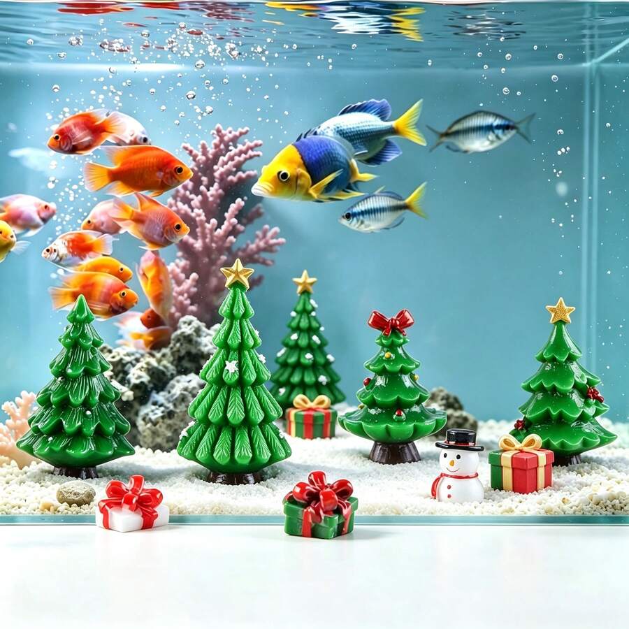 5cm Christmas Tree Aquarium Ornament, Resin Fish Tank Decor, Micro Landscape Decoration - Happy Aquarium - View 1