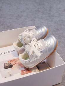 Girls' Lace Casual Sports Shoes, Soft Sole Lace-Up Children's Training Shoes - Silver - View 6