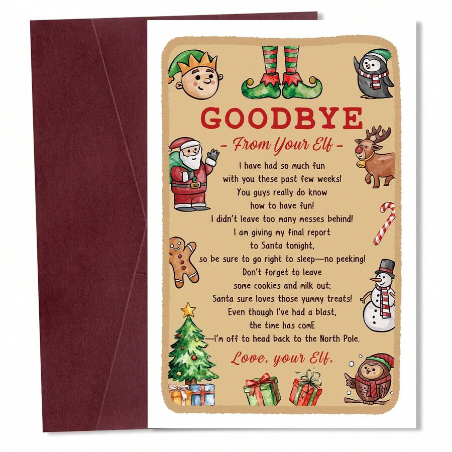 1pc Funny Elf Christmas Farewell Card (With Envelope) - Santa's Farewell Message & Naughty List - Humorous Holiday Card, Gift For Family And Friends, Winter Celebration - Multicolor - View 1