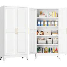 71" Tall Narrow Storage Cabinet With 1 Door And 5 Shelves,Slim Kitchen Pantry Cabinet,Black Metal Bathroom Cabinets,Large Cupboard For Home,Kitchen,Laundry,Bathroom - White - View 12