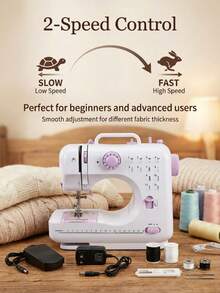Mini Portable Electric Sewing Machine, 12 Stitches, Adjustable Speed, Built-In LED Light, Dual Electric & Manual Modes, Foot Pedal & Bobbin Kit For Clothes Mending, DIY Crafts And Beginners - Mauve Purple - View 5