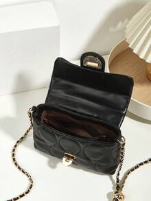 Tas Mini Persegi Wanita Berbahan Quilted, Dekorasi Rantai Bola Emas, Tas Selempang Bahu dengan Penutup Kunci Bergaya Vintage - Beraneka warna - View 5