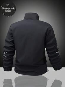 Stand Collar Smooth Curved Line Decor Zipper Cardigan Jacket, Spring/Autumn Outdoor Travel Jacket, Minimalist Sporty Style - Black - View 2