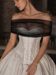 1pc Black Tulle Tube Tube Top Overlay, Atmospheric Mesh Shawl, Detachable Shoulder Cover Accessory For Wedding Dress And Formal Gown, Halloween Outfit - Multicolor - View 4